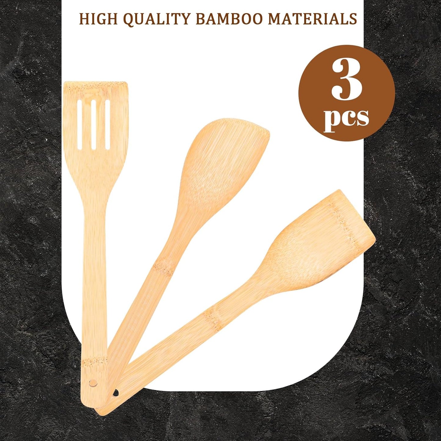 HANSGO Bamboo Wooden Spoons for Cooking, 6PCS Non-Stick Kitchen Utensils Set, Natural and Durable Wooden Spatula for Nonstick Cookware, Apartment Essentials