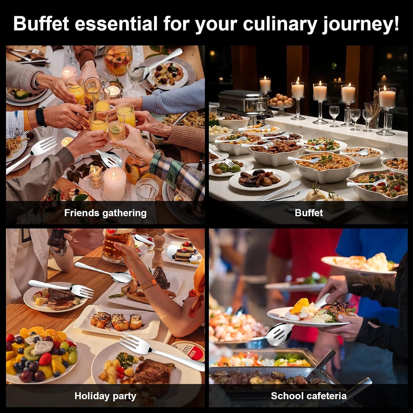 14PCS Serving Utensils - Hostess Serving Utensils Set, Premium Stainless Steel 8.7 inch Serving Utensils, Slotted Spoons, Fork, Tongs, Cake Pie Server for Buffet, Wedding, Dinner (Silver)