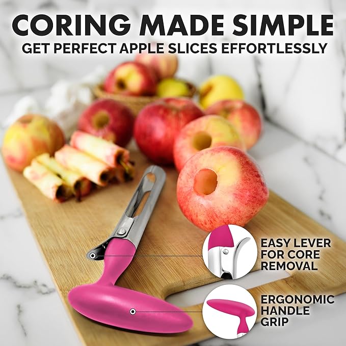 Zulay Kitchen Premium Apple Corer Tool - Ultra Sharp, Stainless Steel, Serrated Blades for Easy Coring - Easy to Use & Clean, Durable Apple Corer Remover for Baking Apples & More - Hot Pink