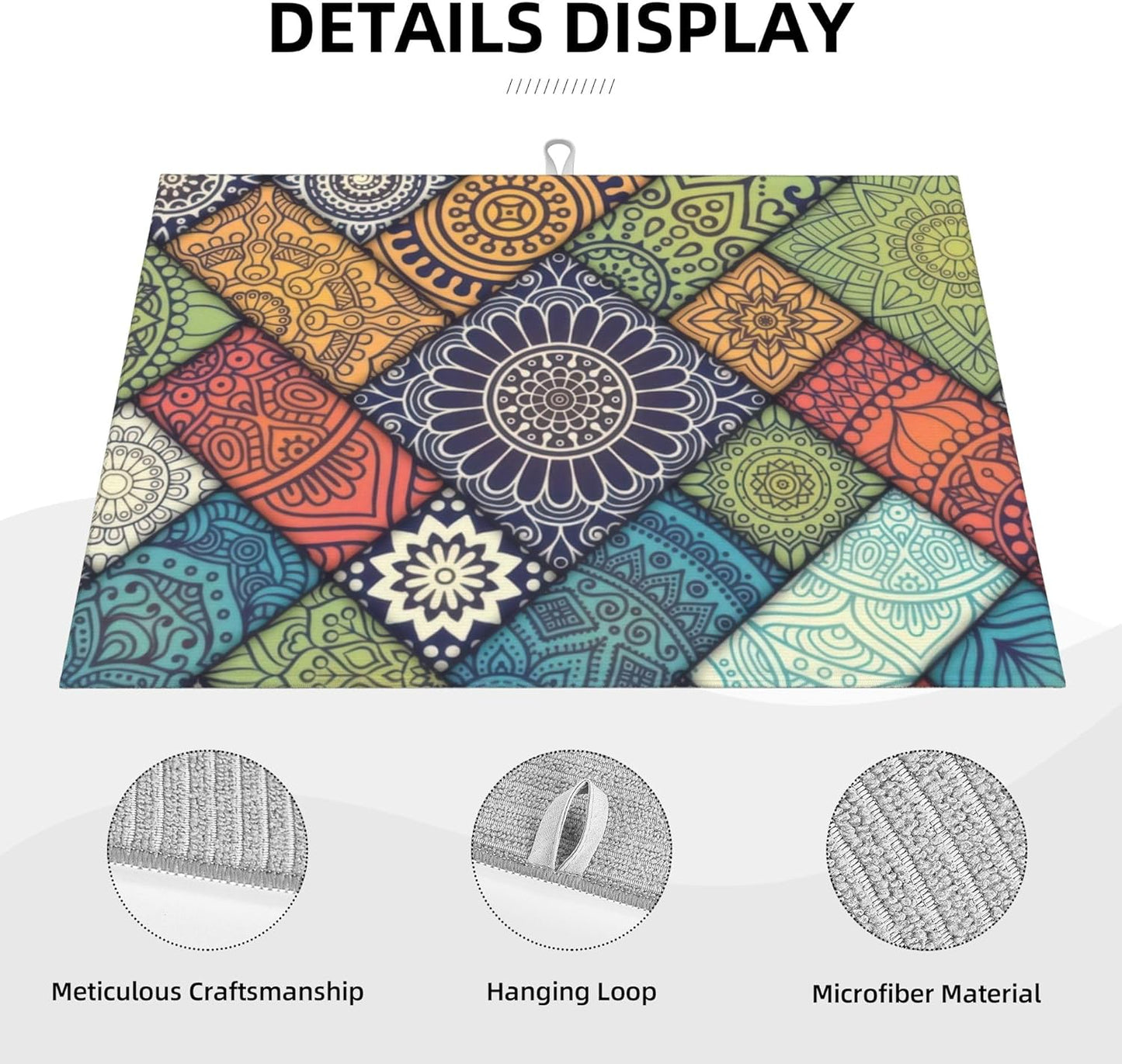 Retro Boho Dish Drying Mat 18x24 Inch, Microfiber Absorbent Fast Dry Mat Mandala Large Dish Mat Drying Kitchen Mat, Kitchen Drying Pad for Kitchen Counter Coffee Bar Decor Gifts