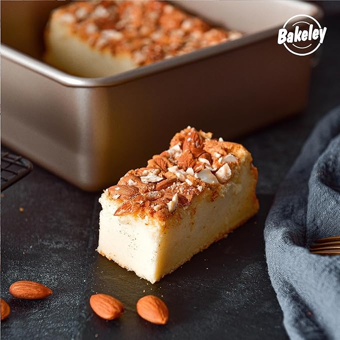 8-Inch Nonstick Deep Square Cake Pan with Removable Bottom, Baking Sheet and Brownie Pan 8.7" x 8.7" X 3.2" (Champagne Gold)