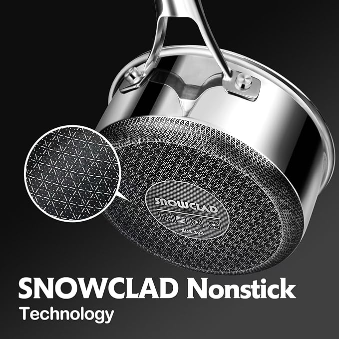 Sauce pan with lid,1.5 Quart Hybrid Nonstick Sauce pans set, Stainless Steel cookware,non stick Pots PFOA Free,Works on Induction,Ceramic and Gas Cooktops