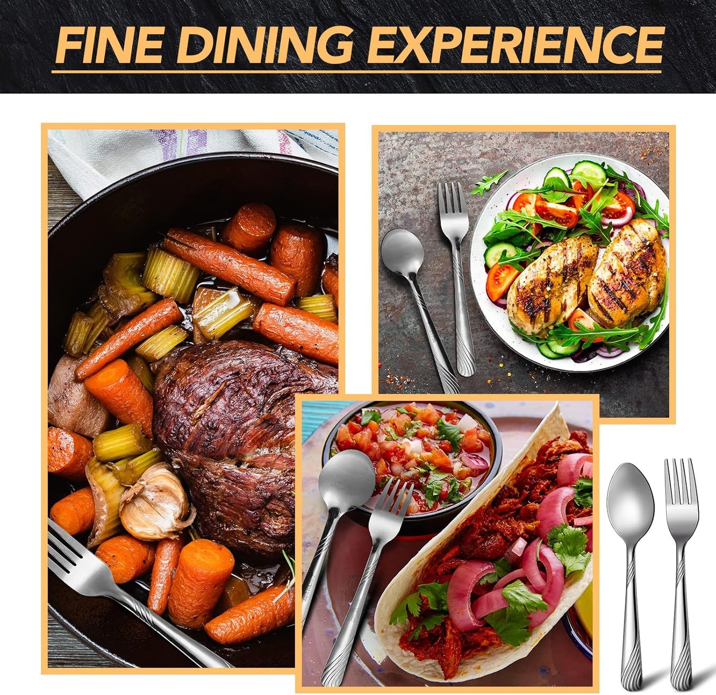 50 Pcs Forks and Spoons Silverware Set Stainless Steel Flatware Cutlery Set Heavy Duty Metal Spoons and Forks for Kitchen Utensil Dinner Restaurant Home, Mirror Polished, Dishwasher Safe(Stripe)