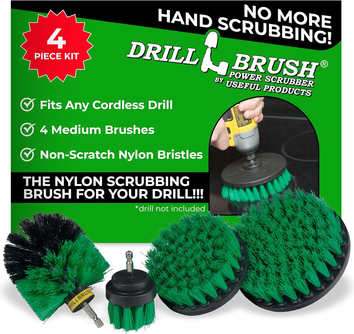 Kitchen Drill Brush Set - Drill Powered Cleaning Tools for Stainless Steel Sink, Copper Sink, Stove Top, Oven, Pots, Pans, & Cabinets - Pot Scrubber - Air Fryer Cleaning Brush Set- Stove Cleaner Kit