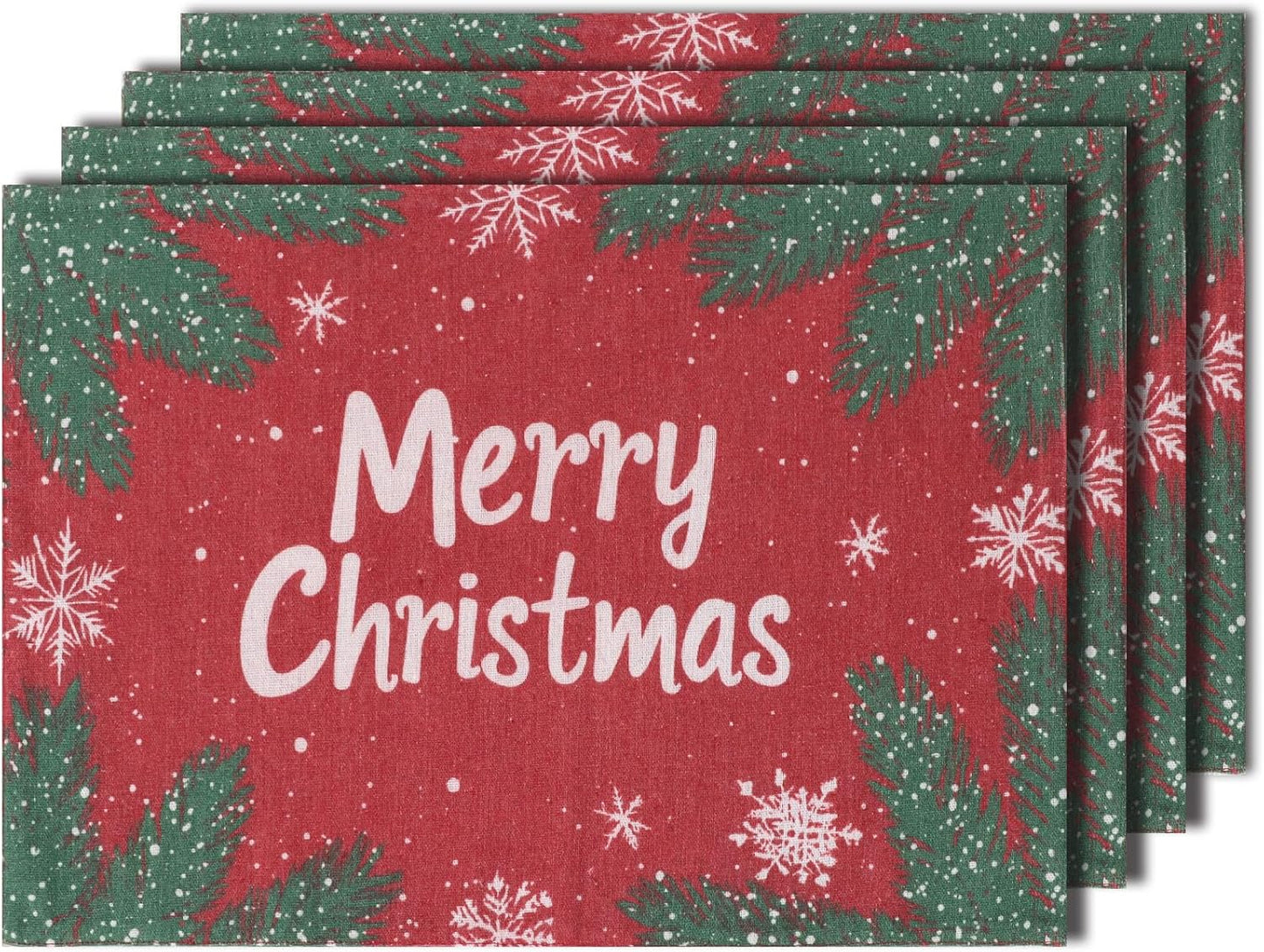 MANSPHIL Red Christmas Placemats Set of 4 Snowflake Fabric Table Mats Farmhouse Table Decor Faux Linen Place Mats Heat Resistant Washable Wrinkle Free Dining Kitchen - 13x19 Oeko Tex Placemat