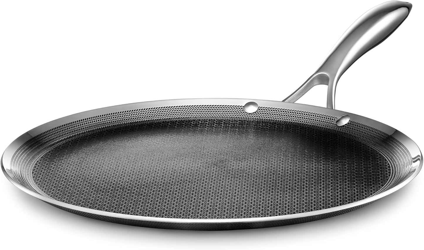HexClad Hybrid Nonstick 12-Inch Griddle Pan, Stay-Cool Handle, Dishwasher-Friendly, Oven-Safe Up to 900°F, Induction Ready, Compatible with All Cooktops