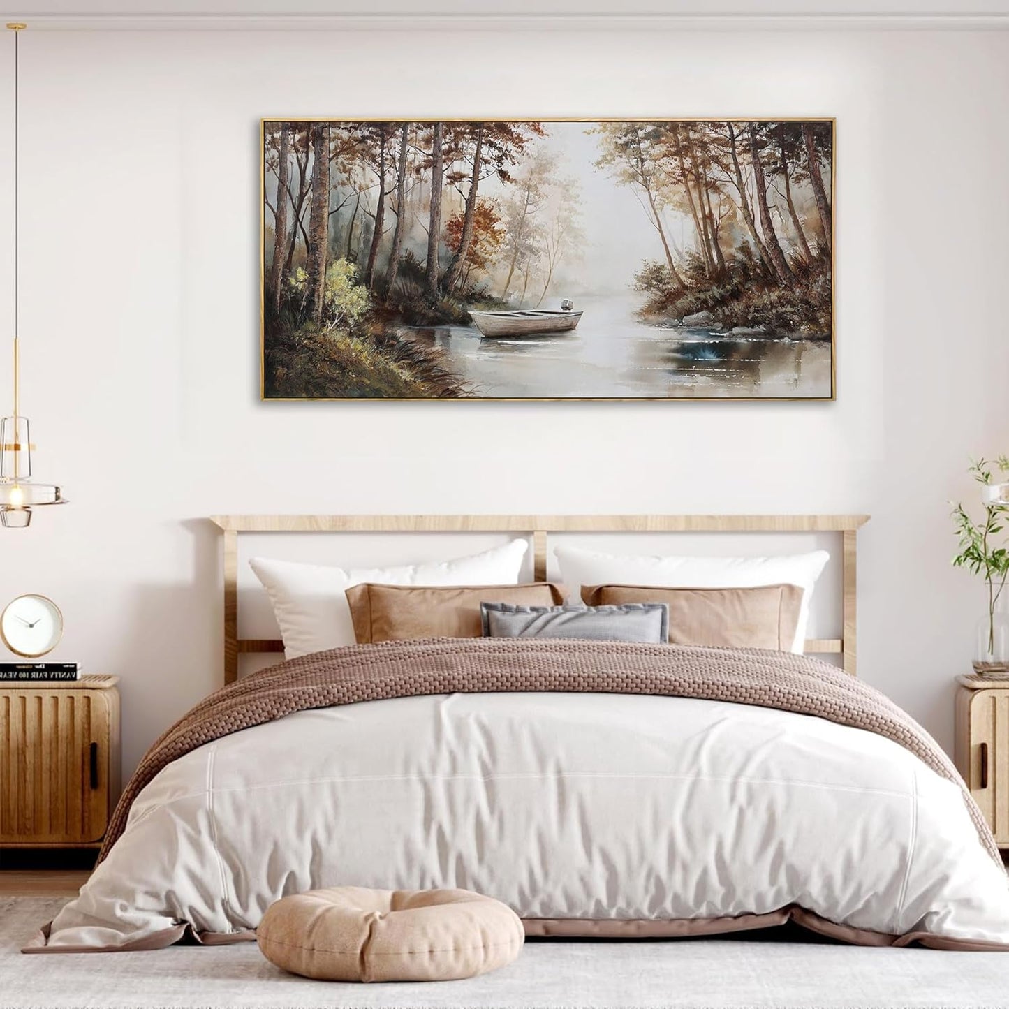 KLAKLA Vintage Framed Wall Art - Paintings with Frame Canvas Antique Wall Decor Retro Landscape Tree Picture for Living Room Prints Artwork for Walls Bedroom Office Home Decoration - 48x24 Inches