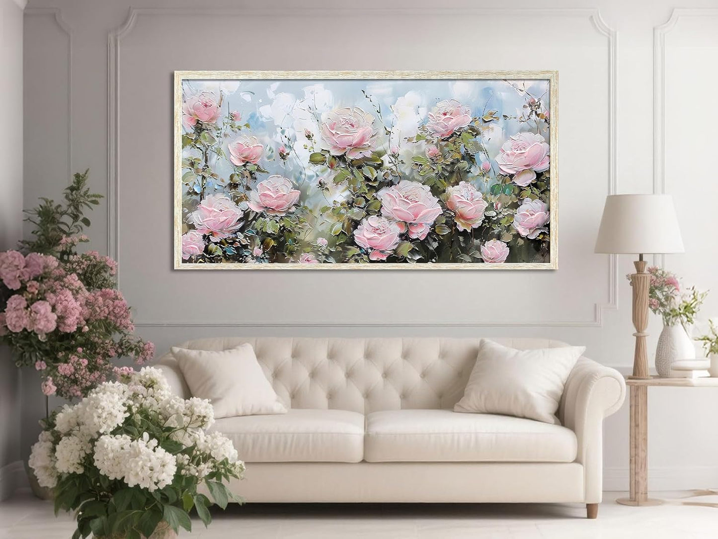 Ardemy Rose Canvas Wall Art for Living Room Floral Framed Pictures Wall Decor Extra Large Paintings Flower Textured Bedroom Artwork Dining Room Home Office Kitchen 40"x20"