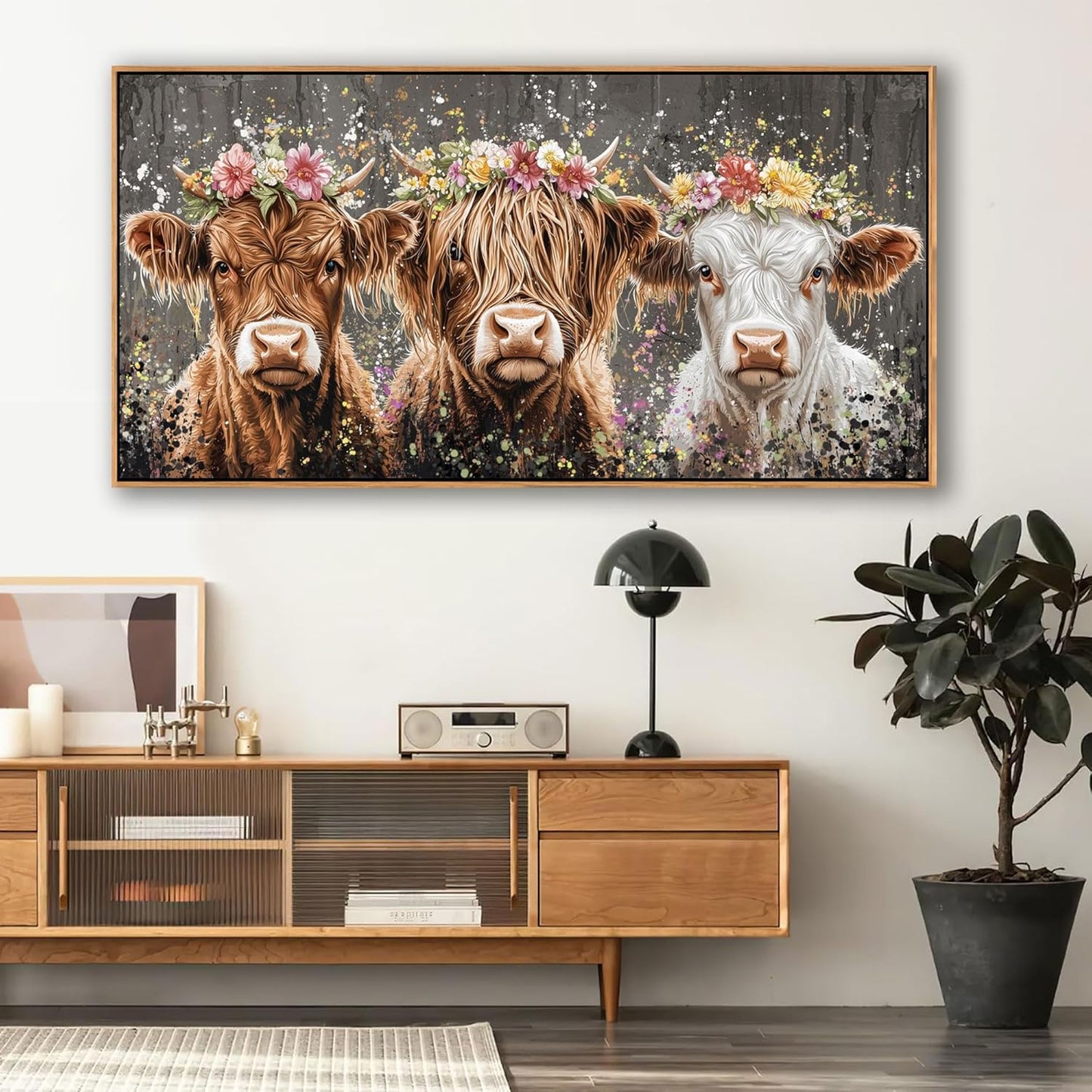 AJAZIKO Highland Cow Wall Art - Farmhouse & Rustic Country Wall Decor, Large Canvas Pictures for Living Room, Above Bed Artwork for Walls - Western Decorations 24×48IN