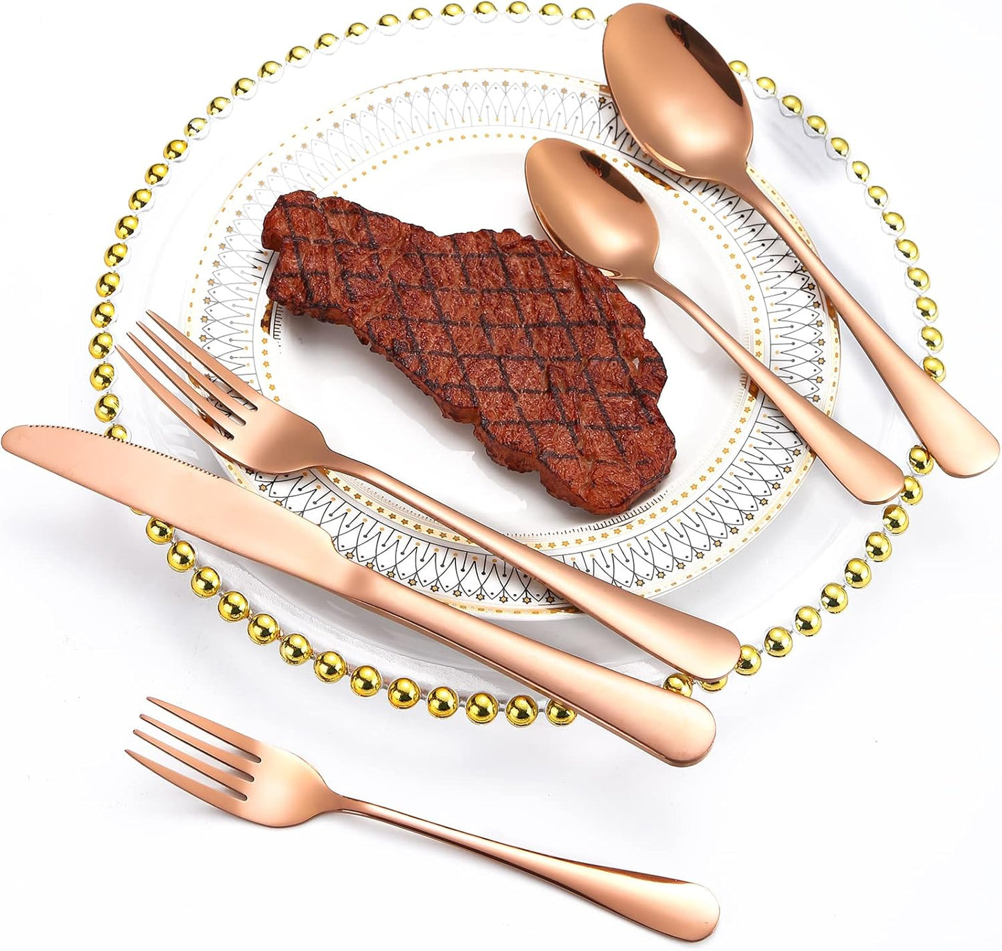 Copper Cutlery Modern Rose Gold Silverware Set Stainless Steel Flatware 60 Pieces Service 12 People for Home Restaurant Kitchen Utensils Parties