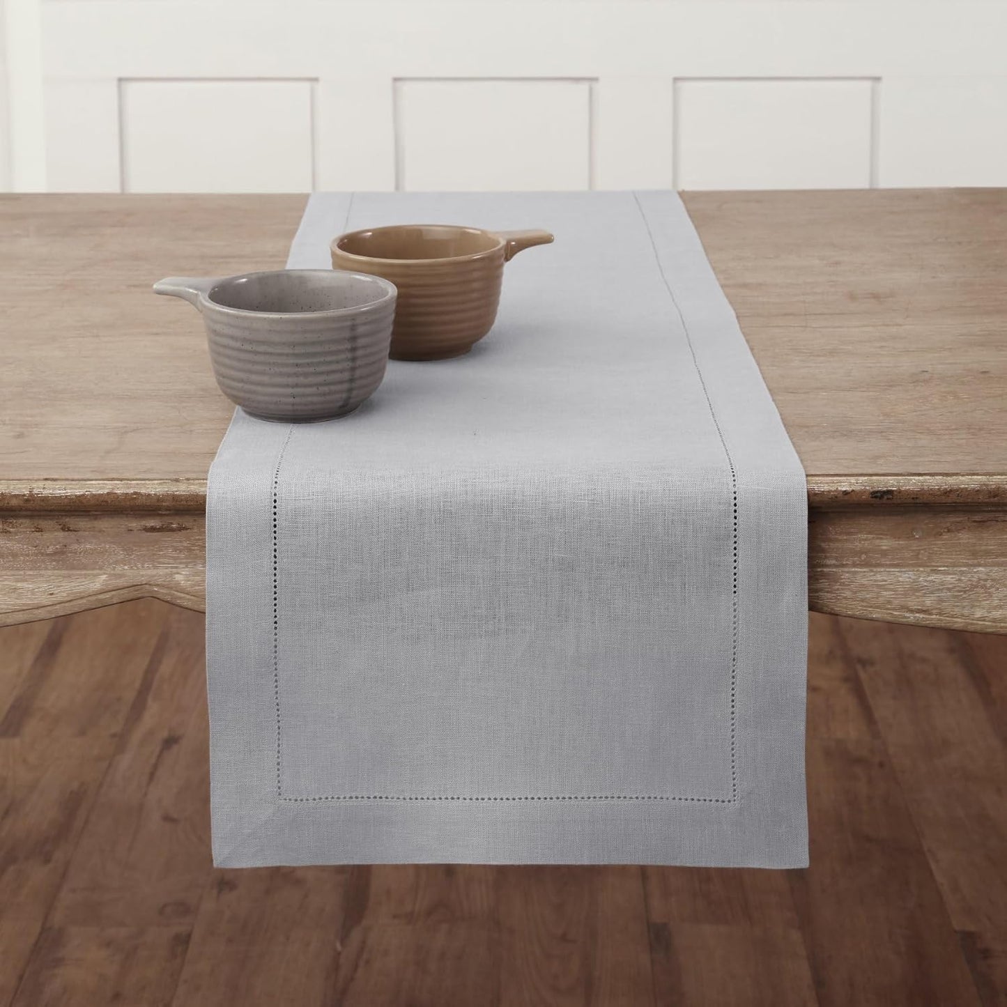 Solino Home Linen Soft Grey Table Runner 36 Inches - Classic Hemstitch, 100% Pure Linen Coffee Table Runner 14 x 36 Inch Ideal for Dresser Tables - Fall, Autumn, Halloween, Thanksgiving, Christmas