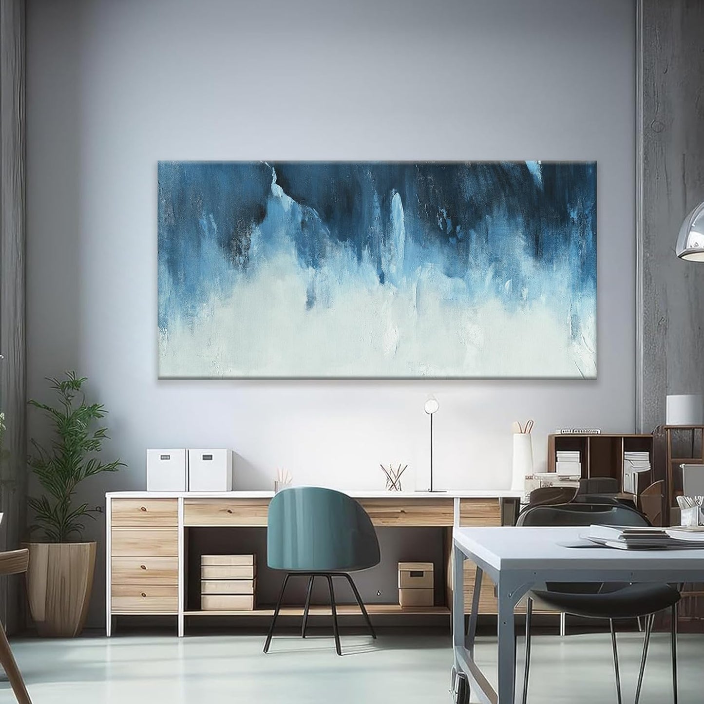 Canvas Wall Art Decor Large Wall Art Pictures For Living Room Abstract Art Work Decoration White Blue Wall Art Decor Abstract Wall Art Paintings Prints for Bedroom Office Kitchen Wall Decor 29" x 58"