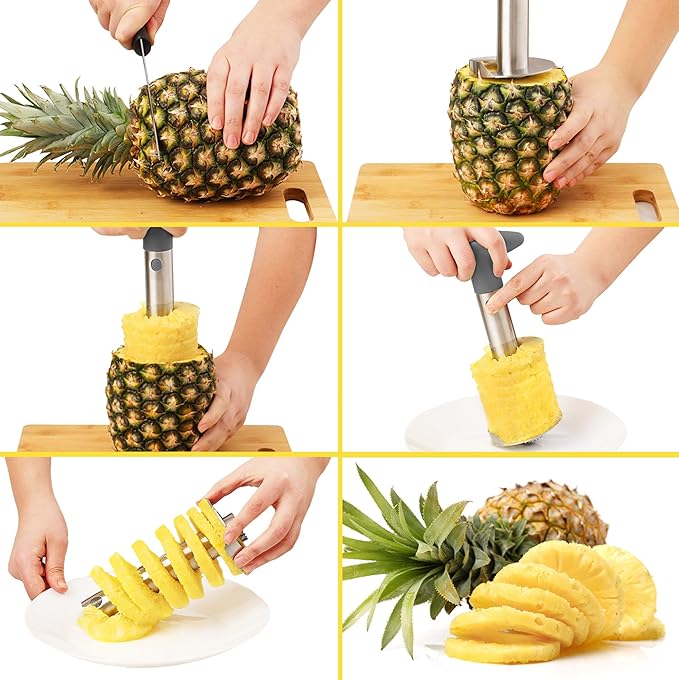 Zulay Kitchen Stainless Steel Pineapple Corer & Slicer + Eye Removal Tool – Heavy Duty Pineapple Cutter with Reinforced Blade – Effortless Pineapple Core Remover & Slicer - Gray