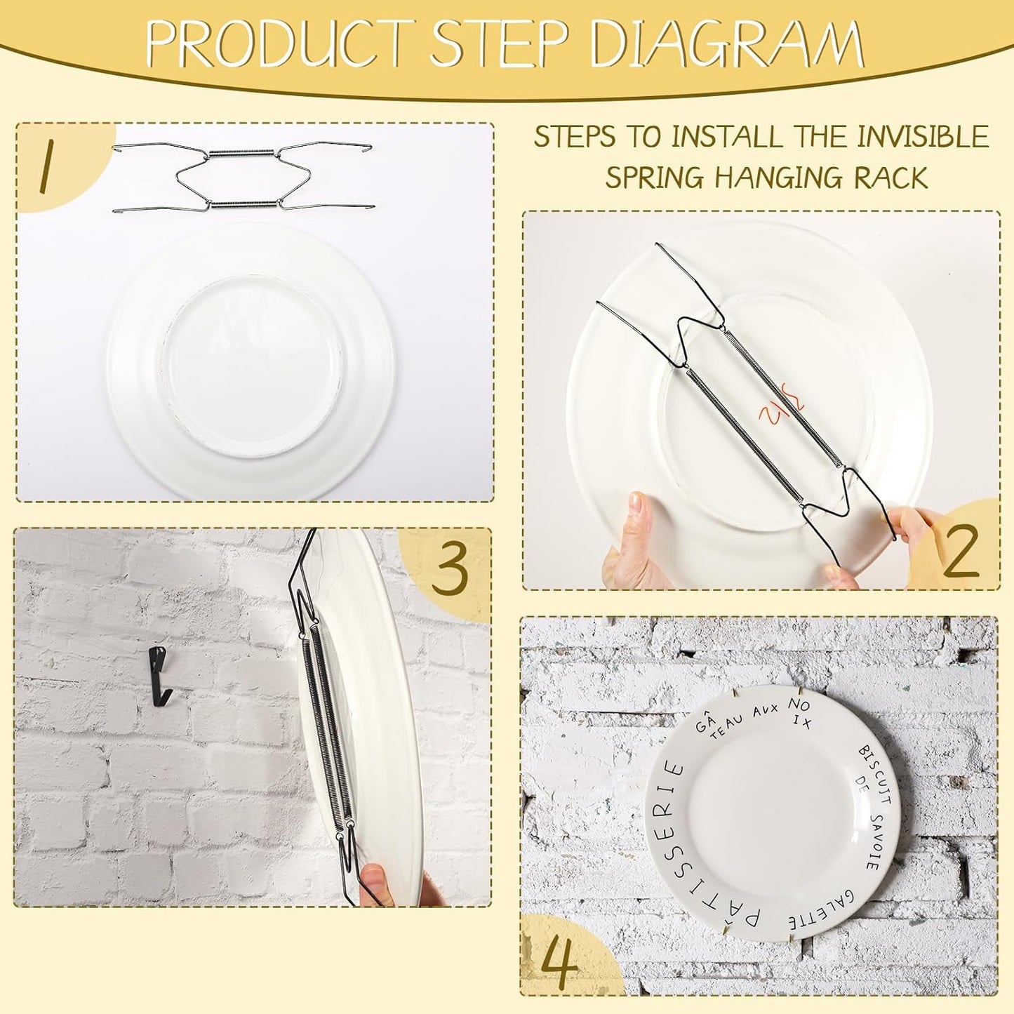 20 Pieces Invisible Wall Plate Hangers 4/5/6/8/10 Inches Wall Plate Hangers Stainless Steel Decorative with 20 Pieces Hook with Nails for Decorative Antique and Arts(Black)