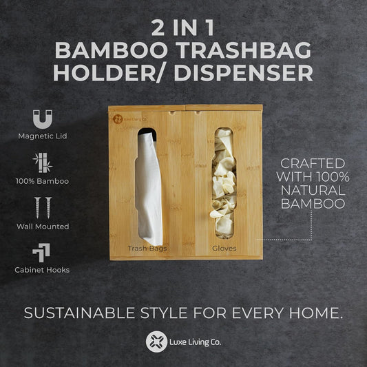 2-in-1 Bamboo Plastic Bag Holder and Trash Dispenser – Compact Storage for Kitchen Cabinet, Under Sink Storage, Pantry Organizers, Laundry Room Organization, Kitchen Must Haves 2025