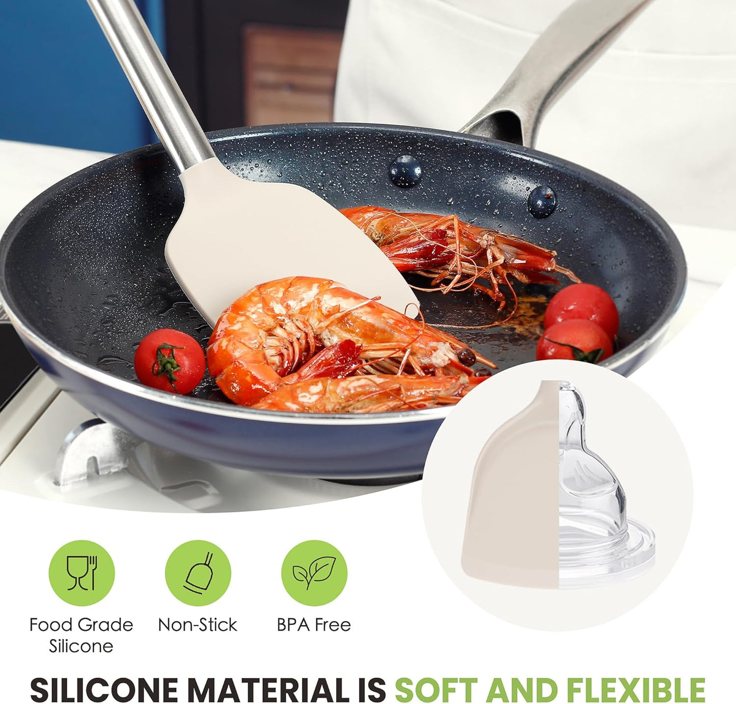 Large Cooking Utensils Set, 35 Pcs Kitchen Utensils Set with Holder, Silicone Spatula Set with Stainless Steel Handle, Whisk, Basting Brush, Kitchen Gadgets for Nonstick Cookware (Khaki)