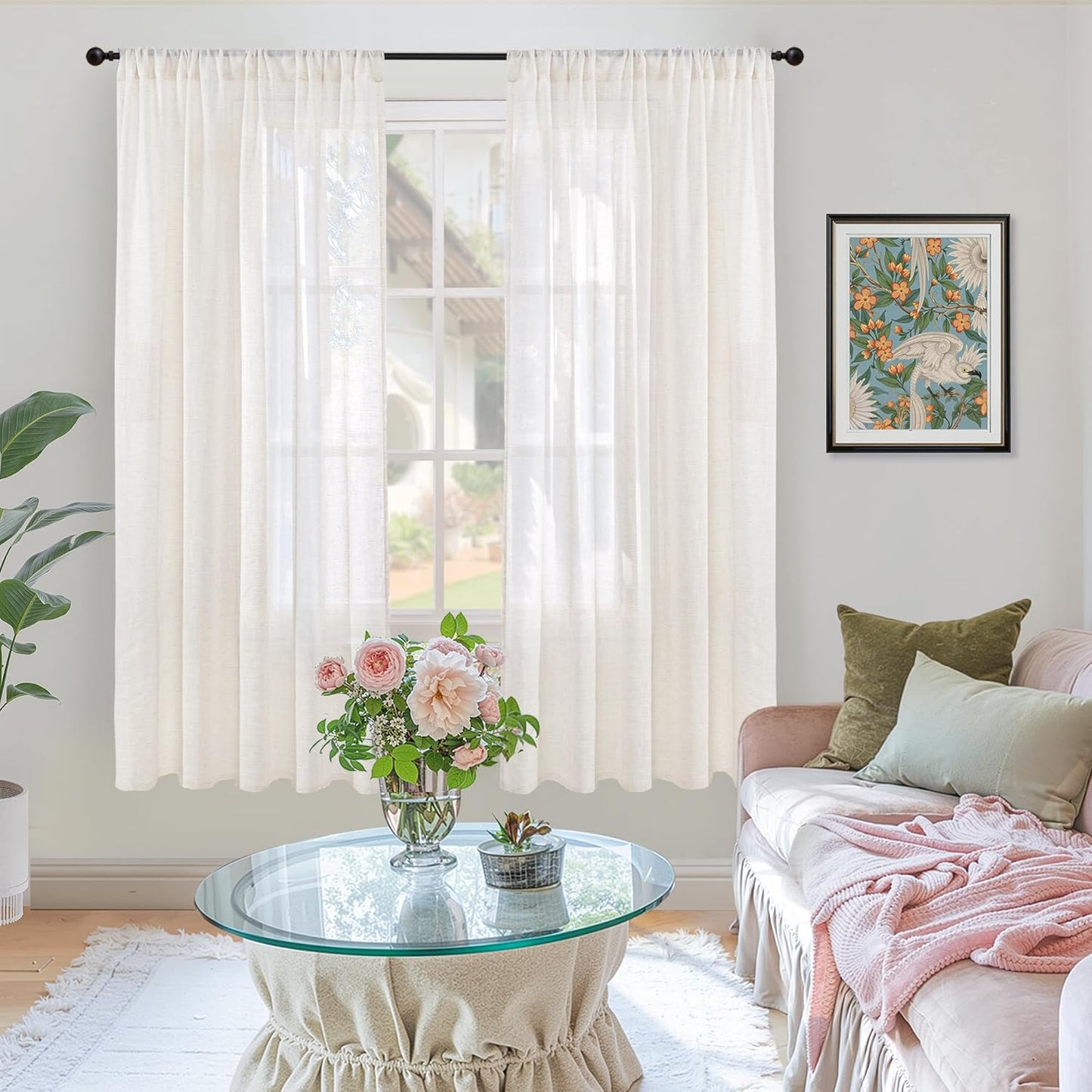 BGment Linen Semi Sheer Curtains 72 Inch Length for Living Room - Rod Pocket Natural Textured Ivory Window Drapes Light Filtering for Bedroom Dining Lightweight Rustic, 2 Panels Set, 52 X 72 Inch