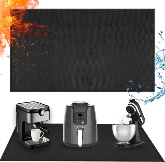 Extra Large Heat Resistant Mat for Countertop, 24 x 78in Fireproof Silicone Mats for Kitchen Counter, Easy to Clean Countertop Protector Mat for Air Fryer, Coffee Maker, Toaster, Oven, Black
