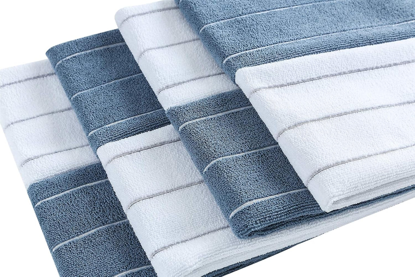 Microfiber Kitchen Towels - Super Absorbent, Soft and Solid Color Dish Towels, 8 Pack (Stripe Designed Blue and White Colors), 26 x 18 Inch