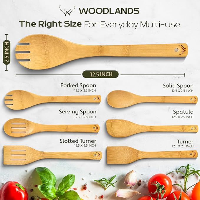 Wooden Spoons for Cooking - 6-Piece Wooden Utensil Set with Spatulas & Spoons, Heat-Resistant, Eco-Friendly Kitchen Utensils for Non-Stick Cookware