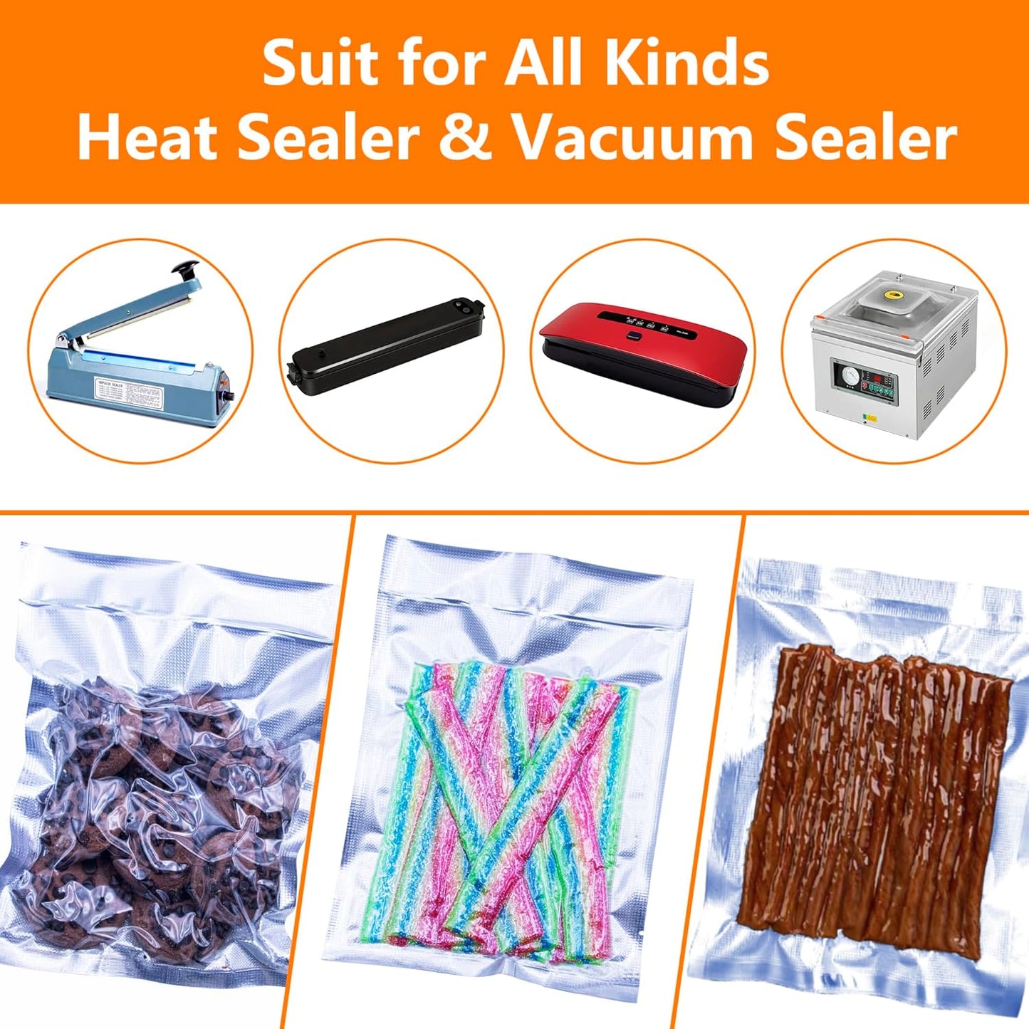 CANLENPK 6x8Inch/15x20cm Small Silver Back and Clear Front Vacuum Sealer Bags,Food Storage Bag,Seal Meal Snack Fruit Nut,Boil Steam Heat Freeze,Commercial Grade Heavy Duty Sealable Bags (100PCS)