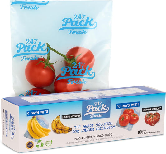Freshpack 247 Roll 25×35 cm (~3.6 L) – Tear-Off Bags on a Roll, Reusable Food Storage Bags, Helps Keep Food Fresh up to 3× Longer – Biodegradable, BPA-Free, UV-Shielded, SGS Tested