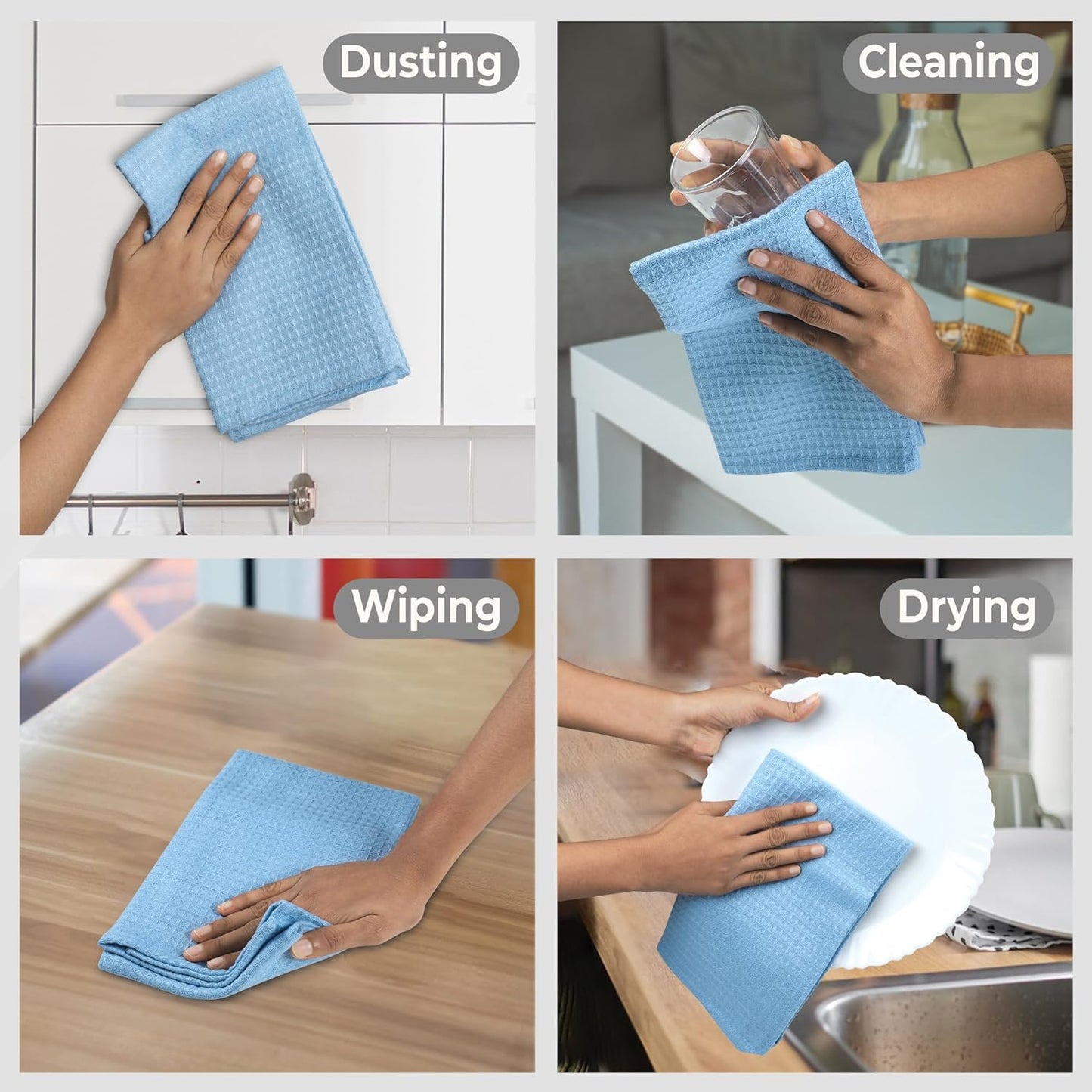 Urban Villa Kitchen Towels Waffle Dish Towels for Kitchen Sky Blue Color Set of 6 Over Sized 18x28 Inches Kitchen Towels Highly Absorbent 100% Cotton Kitchen Hand Tea Towels Dish Cloths