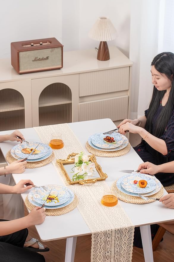 Bone China Plates and Bowels,12-Pieces Dinnerware Sets, Highly Chip and Crack Resistant, Dishwasher & Microwave Safe Dishes Set, Dense and Translucence