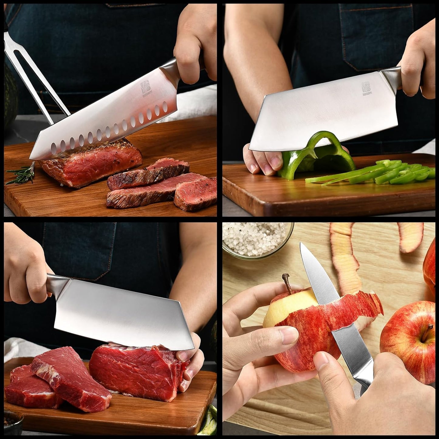 3-Piece Professional Chef Knife Set - Ultra-Sharp Kitchen Knives with Ergonomic Steel Handle, Ideal for Home, Outdoor, Camping, BBQ, and Gifts for Men