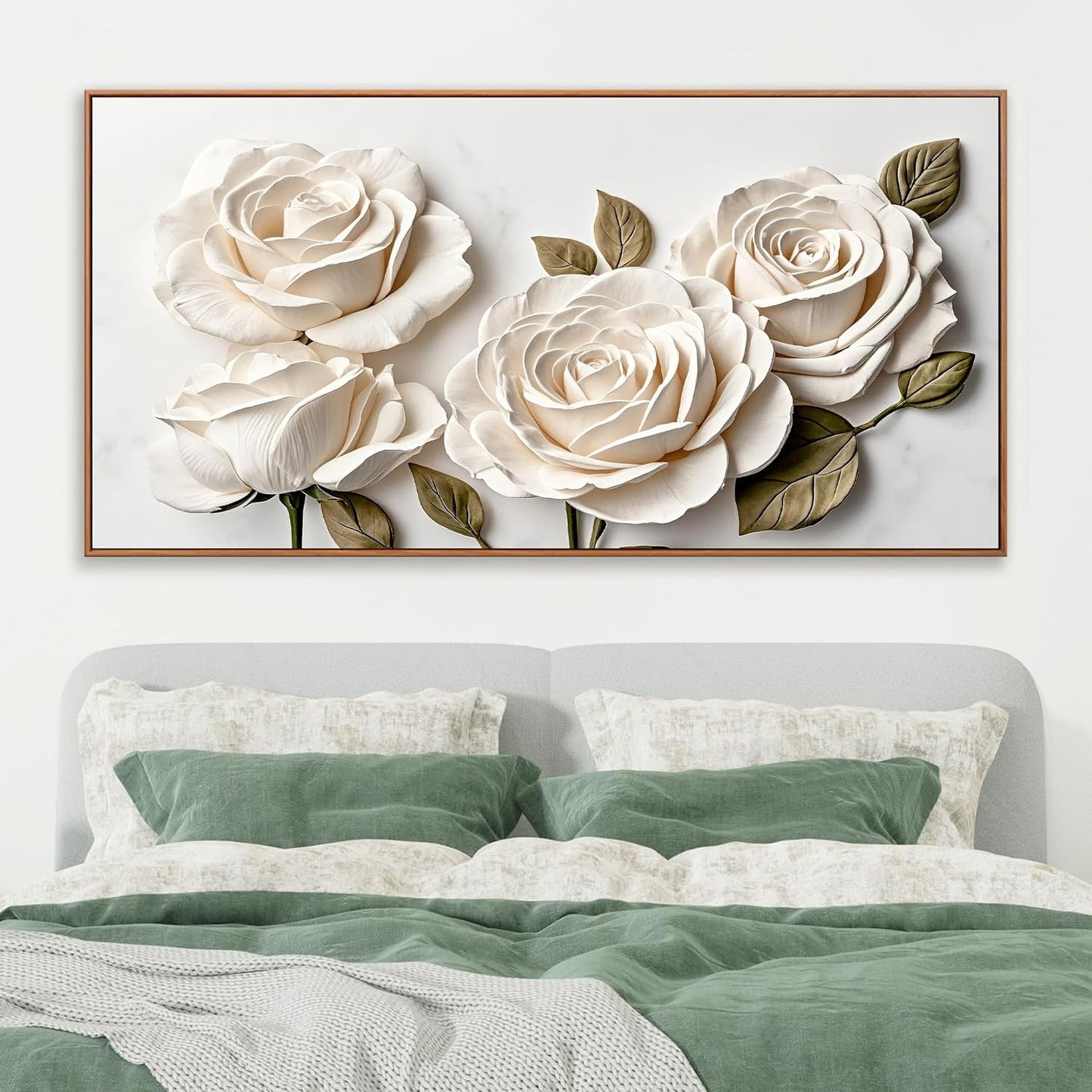 Suconvng Large Floral Wall Art Modern Canvas Art Wall Decor Painting White Flower Wall Art For Bedroom Office Home Wall Decoration 29" X 58" With Framed Wood Frame