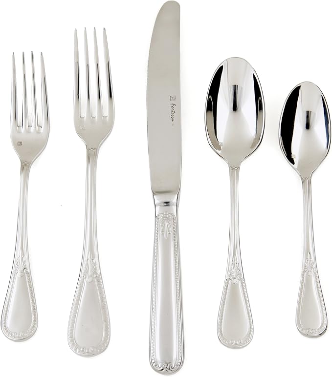 Fortessa Savoy 18/10 Stainless Steel Flatware, 5 Piece Place Setting, Service for 1
