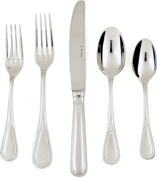 Fortessa Savoy 18/10 Stainless Steel Flatware, 5 Piece Place Setting, Service for 1