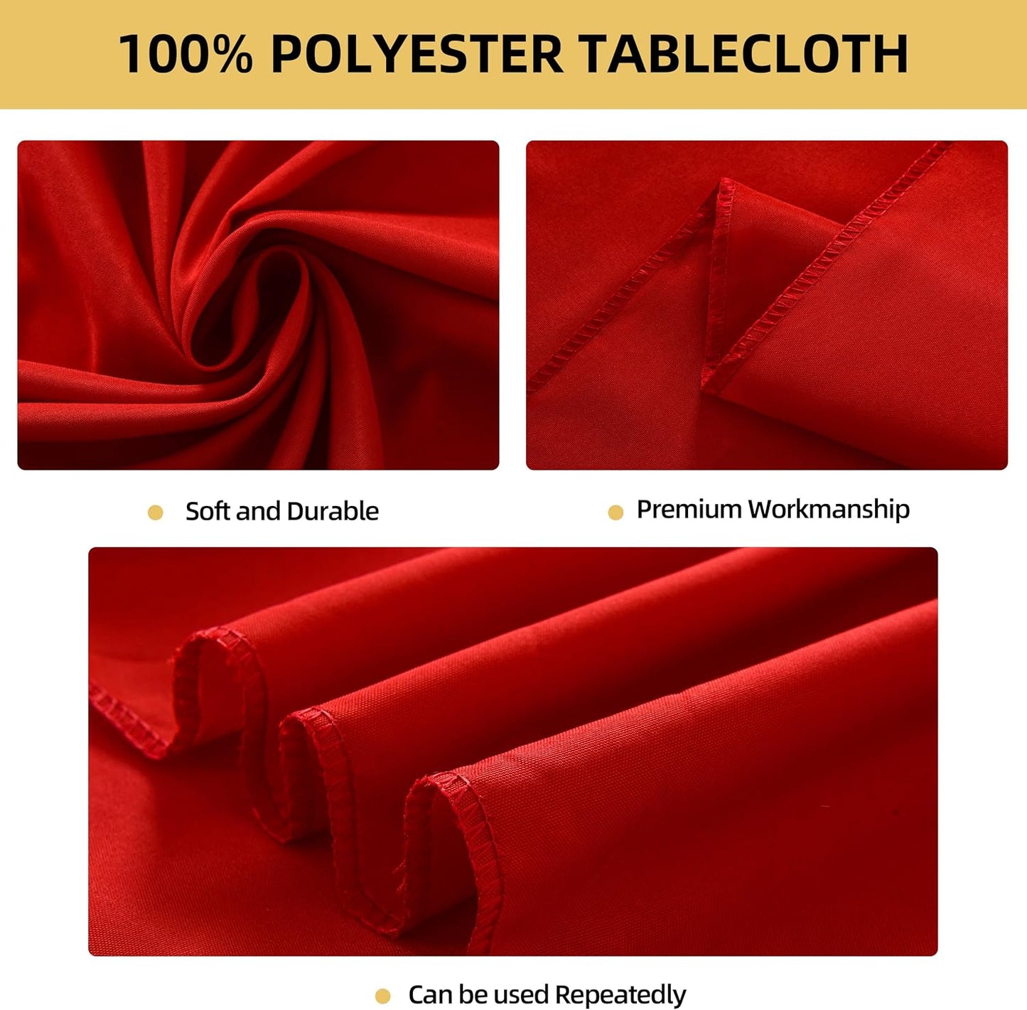 6-Pack 60x60 inch Red Table Cloths, Solid Stain and Wrinkle Resistant Tablecloth, Premium Plain Weave Polyester Fabric Rectangle Table Linen Covers for Hotel, Banquet