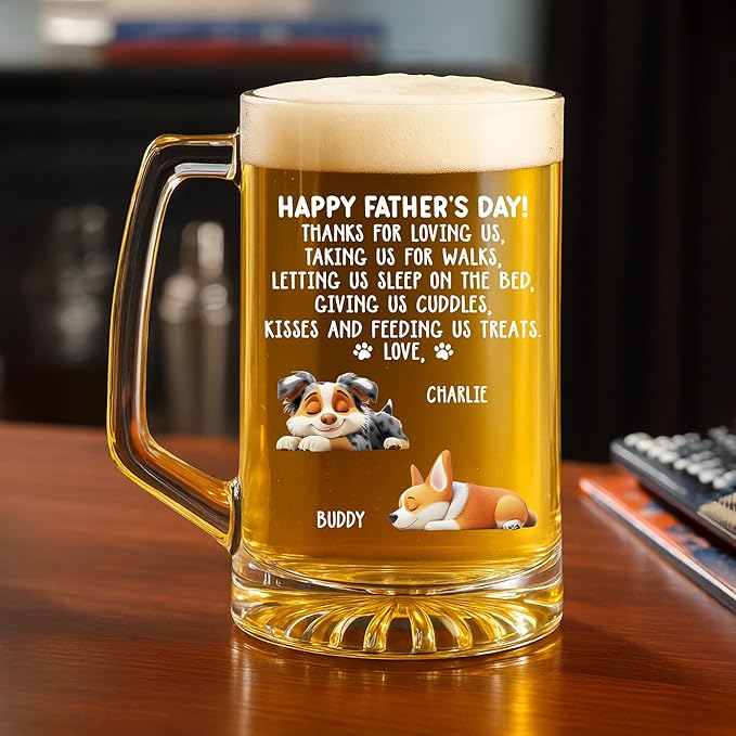 Wrappiness Custom Beer Glass with Handle - Give Us Cuddles Thank You Dad Glass Cup - Personalized Gift Father’s Day, Birthday for Dad, Husband - Unique Beer Mug with Handle