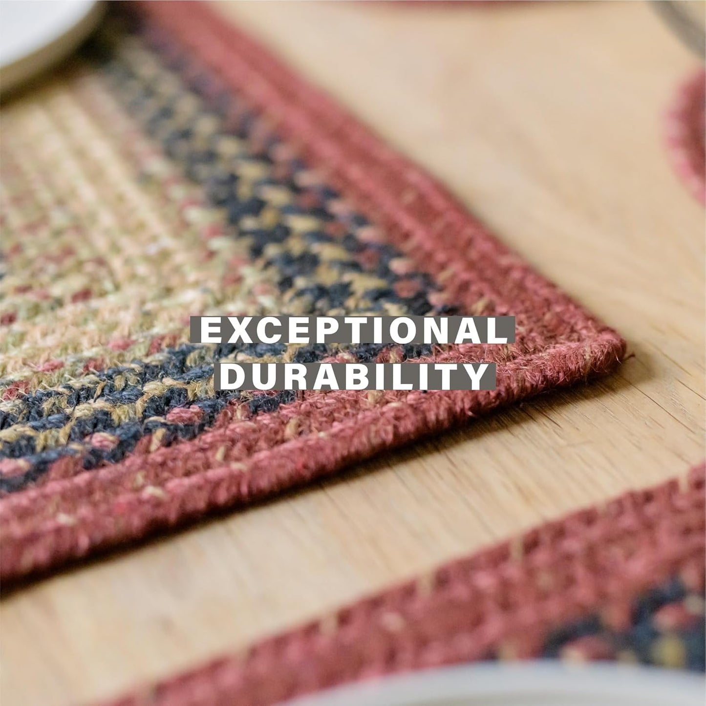 Homespice Highland Jute Braided Placemats, Warm Country and Lodge Decor, Set of 4, Multicolor 13x19 Oval Table Mats - Vibrant Colors, Durable, Easy to Clean and Protects Furniture