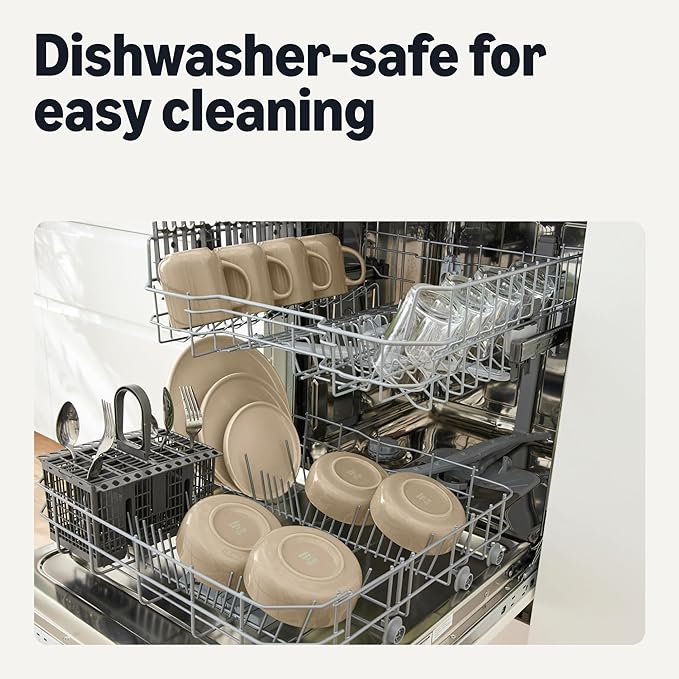 Amazon Basics Glazed Stoneware Salad Plates, Ceramic 4-Piece Set, Microwave and Dishwasher-Safe, 8.3 in., Linen Gray