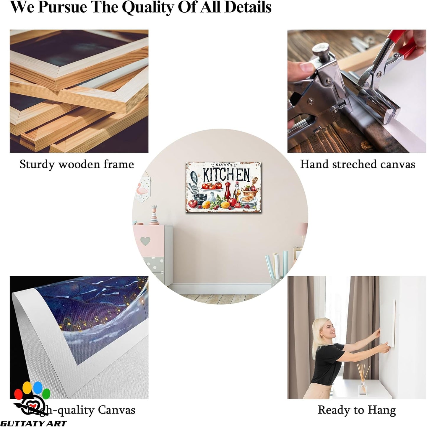 GUTTATY Farmhouse Wall Art Rustic Kitchen Decor, Ready to Hang Kitchen Wall Print Various Fruits and Kitchen Utensil,Vintage Posters Prints for Dinning Room Home Kitchen Restaurant Painting 18×24 Inch