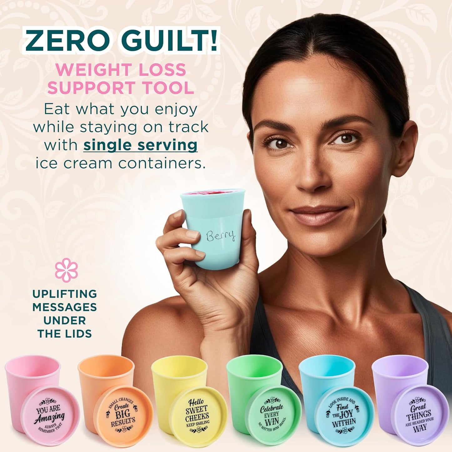 KOYAIRE Portion Control Ice Cream Containers for Homemade Ice Cream (6 oz. Each, 6 Pack), Airtight Food Storage Containers with Lids, Single Serving Mini Freezer Cups for Adults, Snack Size, Small