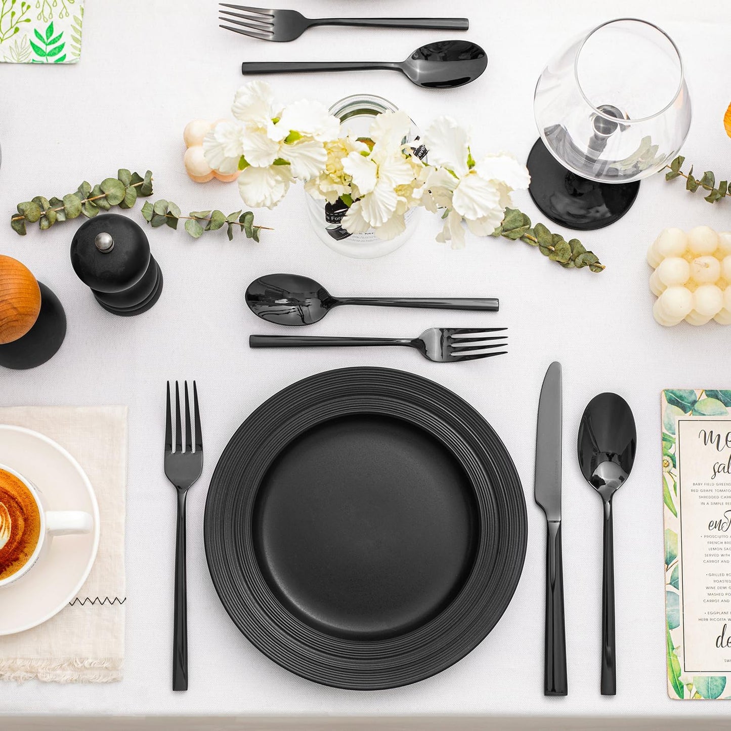 KINGSTONE Black Silverware Set, 60-Piece Forged Flatware Set Cutlery Set Premium Stainless Steel, Service for 12, for Kitchen, Home, Wedding, Party, Mirror Polished and Dishwasher Safe