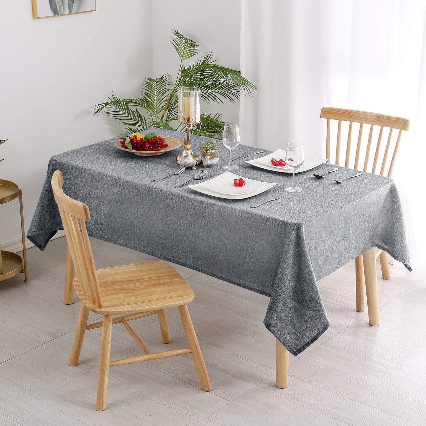 Hiasan Faux Linen Square Tablecloth - Wrinkle and Stain Resistant Washable Table Cloth for Kitchen Dining Room Holiday Table Cover for Party Dinner, Grey, 70 x 70 Inch
