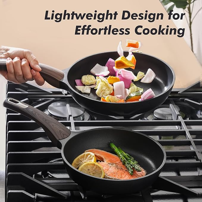 SENSARTE Nonstick Frying Pan Skillet with Lid, 8inch Non Stick Pan Omelette Pans, Healthy Kitchen Cooking Chef's Pan with Cover, Free of Intentionally Added PFOA/PFOS, Induction Compatible, Black