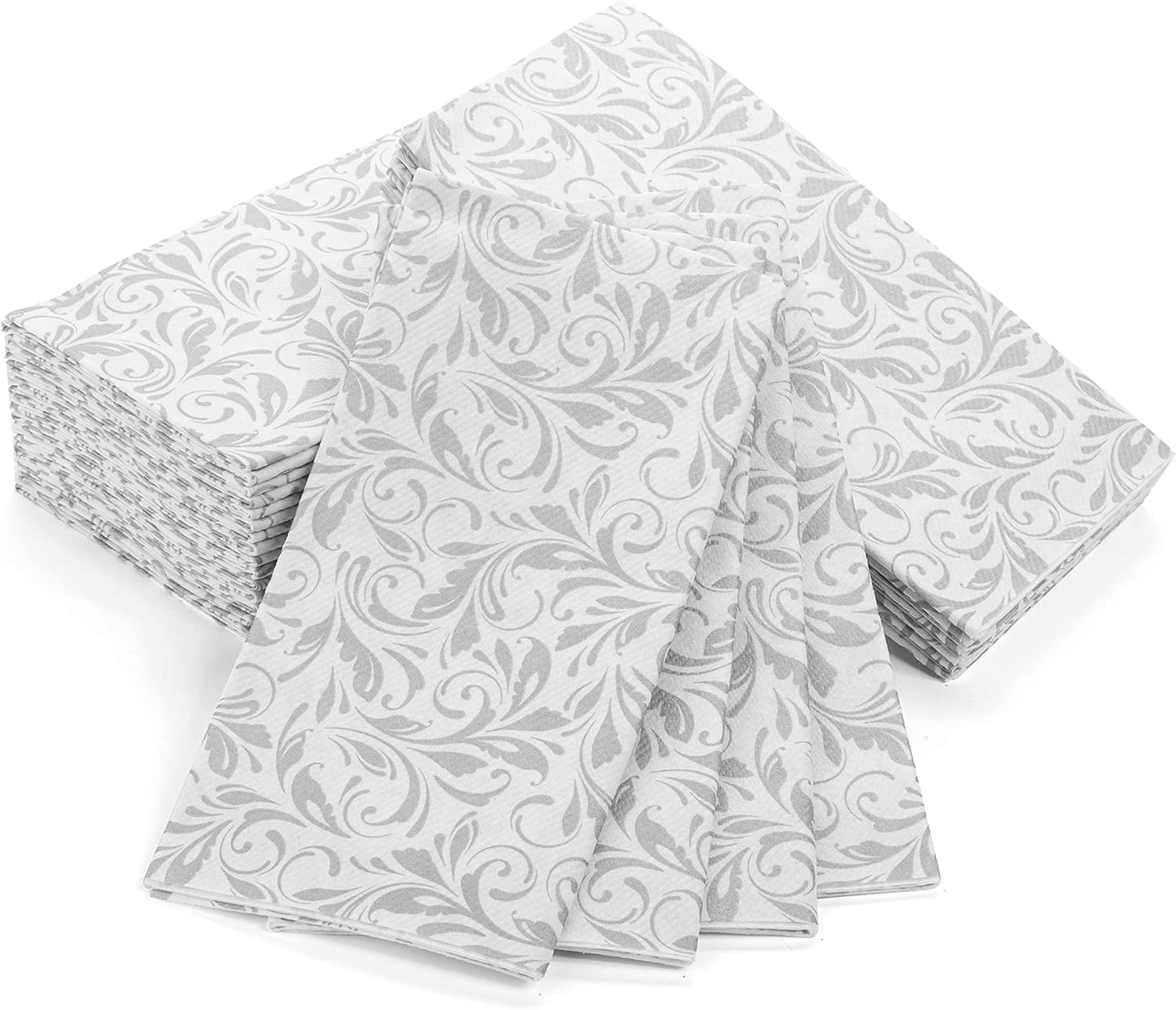 AMERICAN HOMESTEAD Paper Napkins - Silver Leaf Disposable Linen-Like Dinner Napkins - Restaurant-Quality Table Serviettes for Weddings, Parties, and Events - 15.75" x 15.75" - 50 Count