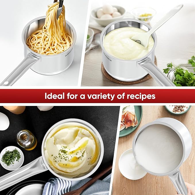 SUNHOUSE – 1.5 Quart Stainless Steel Sauce Pan with Lid - PFOA-FREE, High Stainless Steel Sauce Pan, Induction base, Stay-Cool Handle, Compatible with All Cooktops Gas, Geramic, Electric etc.