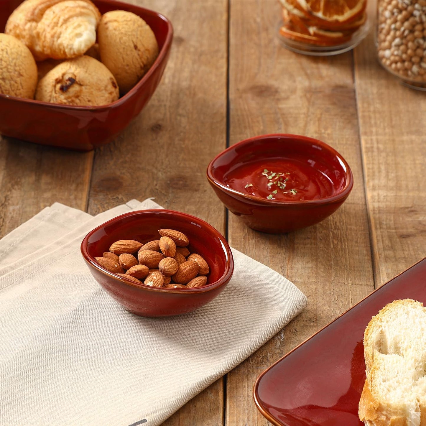 vicrays Ceramic Dipping Sauce Bowls – Small Charcuterie Dip Cups Cooking Prep Condiment Oil Dish Mini Tapas Plates for Soy Sushi Salsas Wasabi Appetizer Dessert - Set of 6 Cherry Red