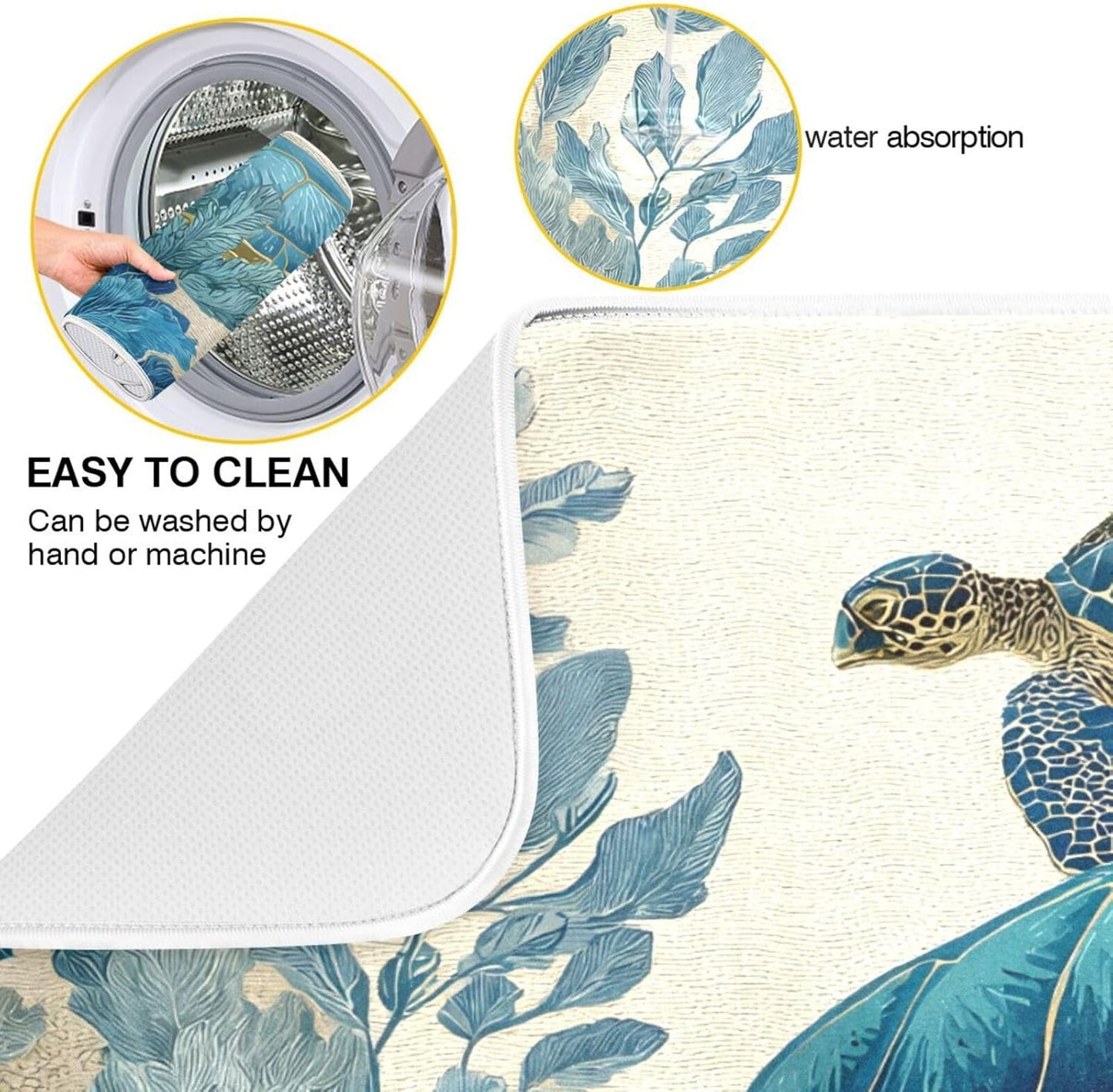 Watercolor Sea Turtle Dish Drying Mat Super Absorbent Drying Mat 18x24 inch Large Dish Drying Mats for Kitchen Counter Dish Drying Pads Kitchen Drying Matt for Countertop