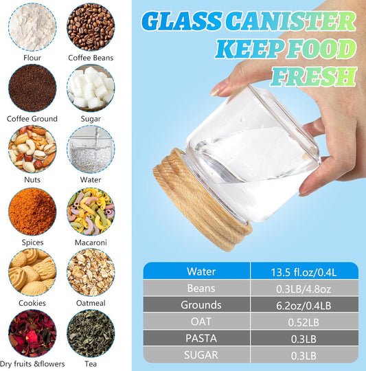 Small Glass Jars with Airtight Lid 13oz Seasoning Containers Glass Spice Jar Food Pantry Storage Containers for Kitchen Sugar Tea Coffee Bean Nuts Cookies Herbs Salt (400ml/13.5oz-2pack)