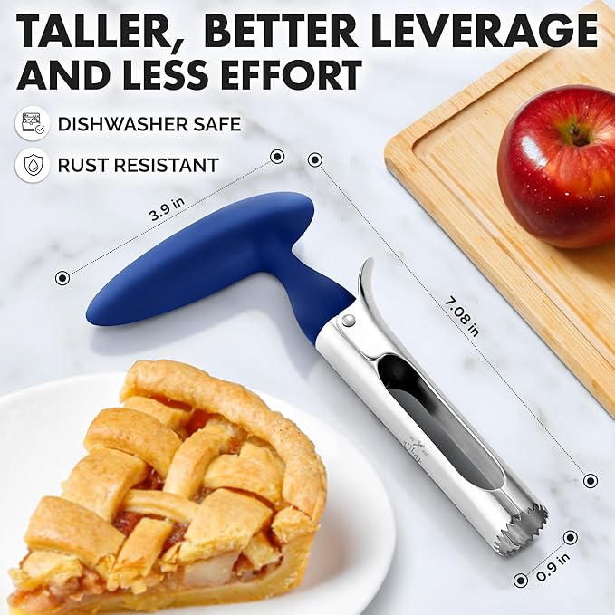 Zulay Kitchen Premium Apple Corer Tool - Ultra Sharp, Stainless Steel, Serrated Blades for Easy Coring - Easy to Use & Clean, Durable Apple Corer Remover for Baking Apples & More - Dark Blue
