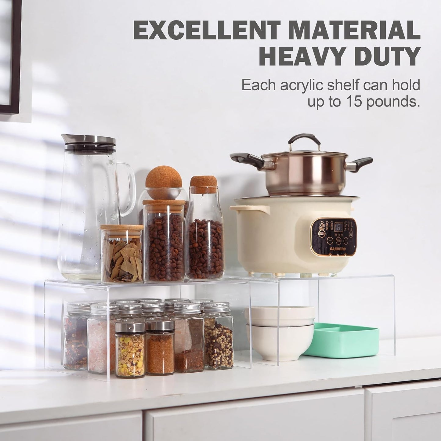 Acrylic Cabinet Organizer, Shelf Organizer, Set of 2 Spice Organization for Cabinet, Spice Rack, Stackable Kitchen Countertop Organizer | Cupboard, Pantry Shelves, and Storage Space Saver