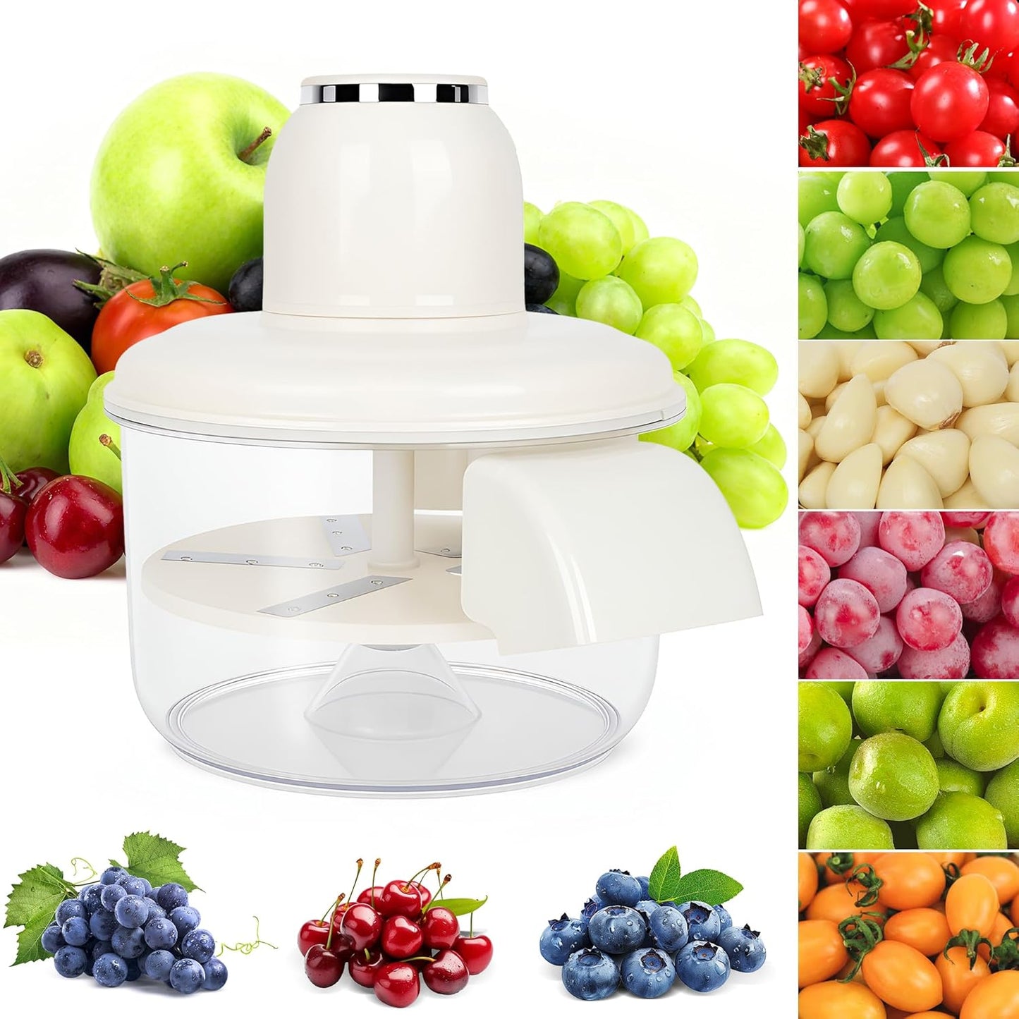 Automatic Grape Peeler Machine, Electric Garlic Peeler & Cherry Tomato Skin Remover Tool for Small Fruits, Efficient Peeling Kitchen Gadget for Home Use (White)