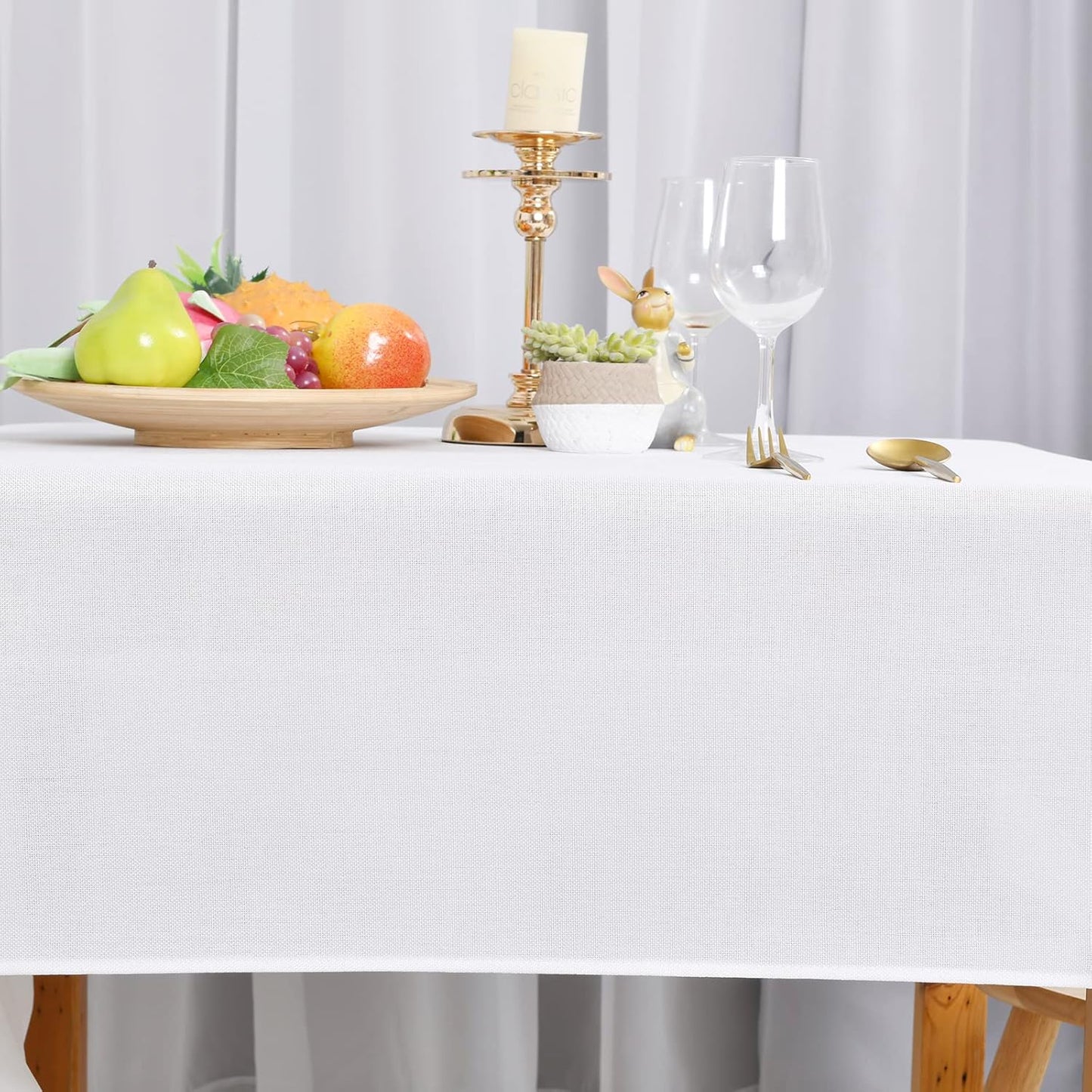 Hiasan 2 Pack Faux Linen Rectangle Tablecloth - Wrinkle and Stain Resistant Washable Table Cloth for Kitchen Dining Room Holiday Table Cover for Party Dinner, White, 60 x 120 Inch